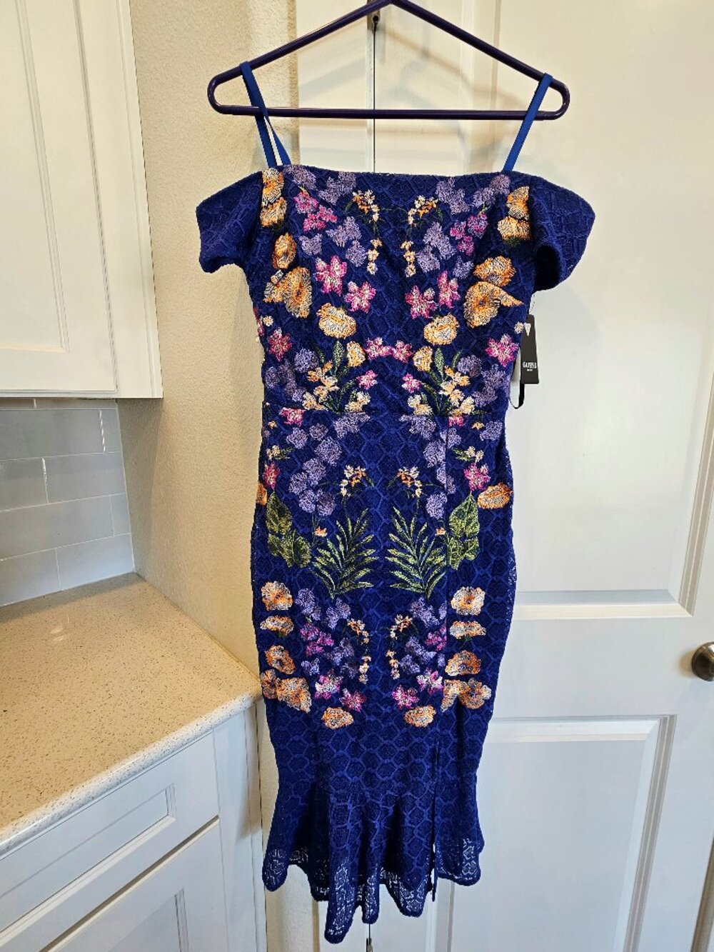 Guess women's blue embroidered lace floral dress